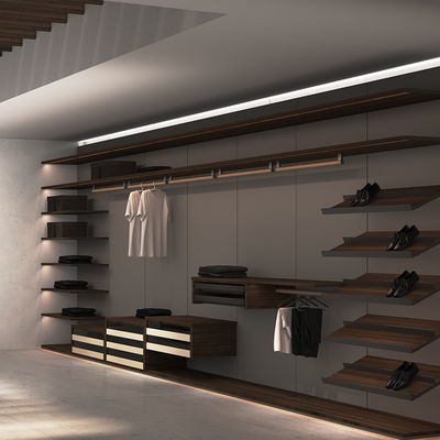 Kalite  Sliding Door Master Walk In Closet Furniture Wood Aluminium With Linear LED Fabrika